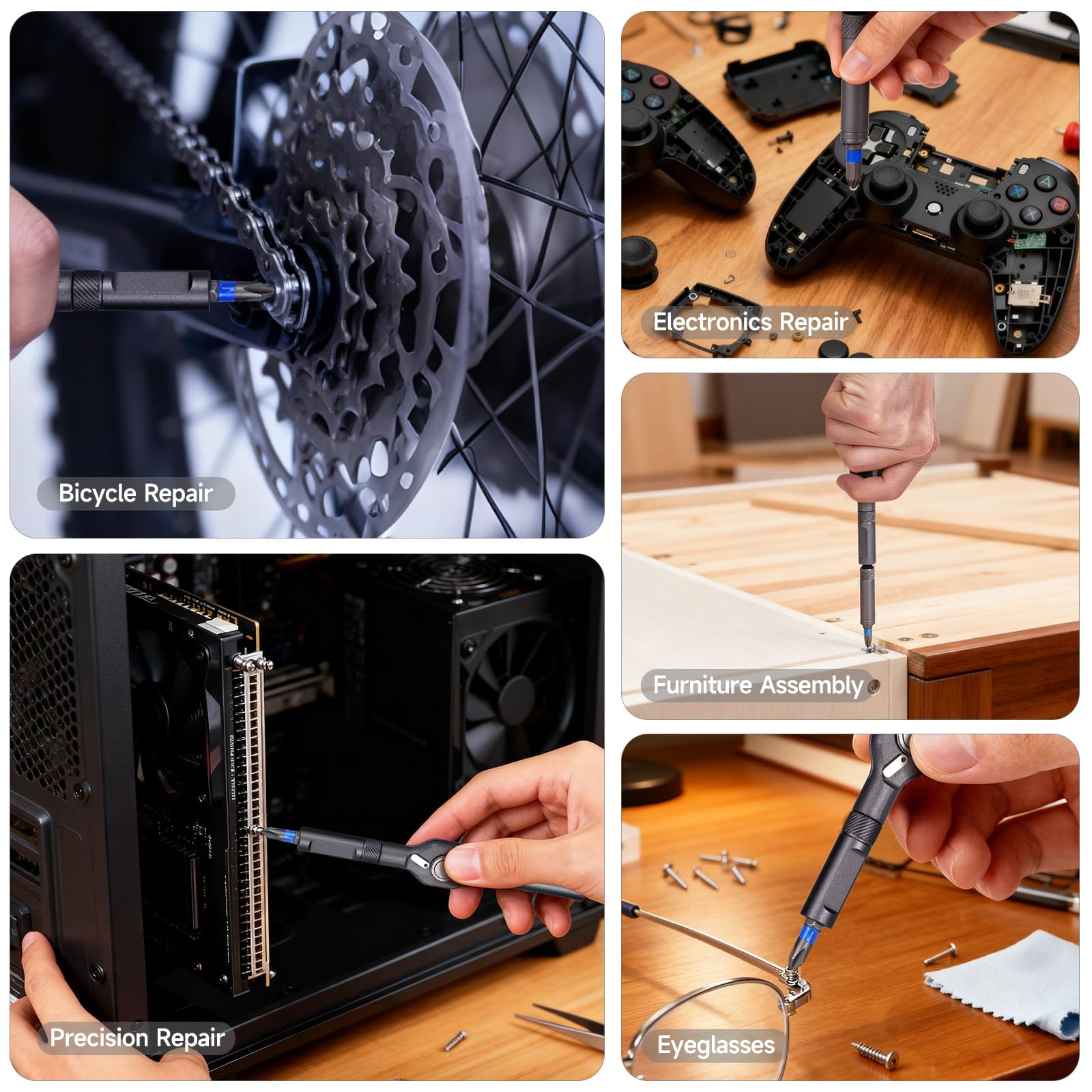 34-in-1 Magnetic Set With Ratcheting Handle Extension & 32 Precision Bits Portable Multitool Gadgets For Electronics Furniture Bicycle  Diy Repair Kit