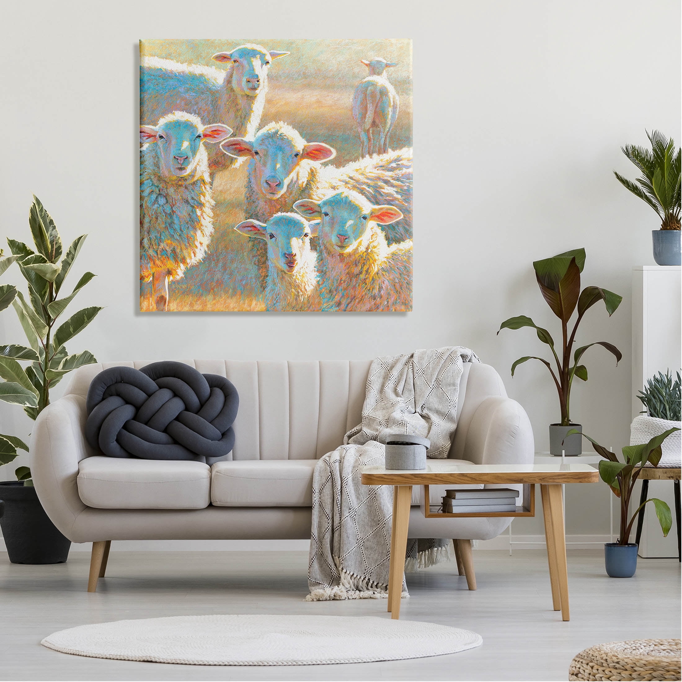 Modern Country Sheep Farm Animals Animals & Insects Painting Gallery Wrapped Canvas Print Wall Art