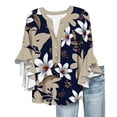thumbnail image 2 of Bovemsi Women's 3/4 Sleeve V Neck Lace Trim Button Up Top - Casual Bubble Wrinkles Blouse with Relaxed Fit, Navy, M, 2 of 4