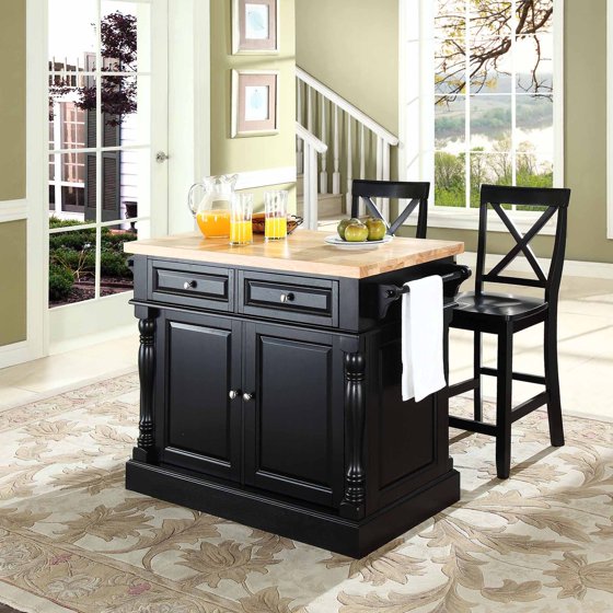 Crosley Furniture Butcher Block Top Kitchen Island with 24 ...