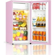 Seaoola Mini Fridge with Freezer, Single Door 4.4 Cu.Ft, Compact Mini Refrigerator, LED Light, Adjustable Thermostat, Removable Glass Shelves, Small Refrigerator for Dorm/Office/Bedroom(Black)