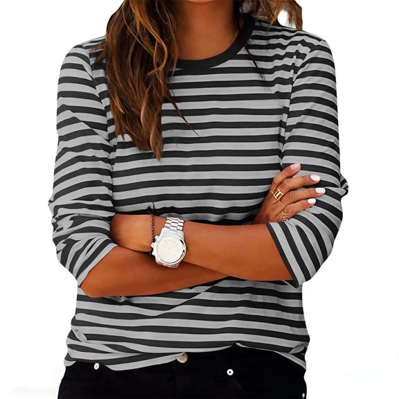 Abomasnow Women's Striped Shirts 3/4 Length Sleeve Crewneck Color Block Tops Casual Soft Breathable Workout Shirts