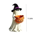 thumbnail image 2 of Halloween Ghost Candy Bowl Statue, Resin Ghost Figurine Holding Pumpkin Candy Bowl, Witch Hat Ghost Trick Or Treat Candy Holder, Indoor Outdoor Front Porch Yard Lawn Entryway Fall Holiday Decor, 2 of 5