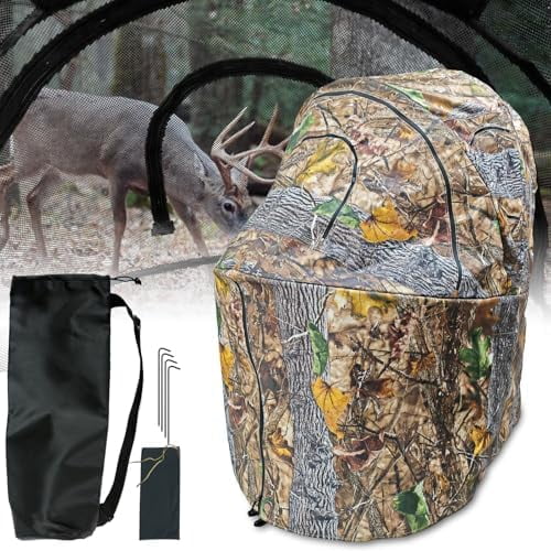 Portable Hunting Blind with Chair-Camouflage See-Through Ground Blind with Cup Holder, Lightweight 1-Person Tent for Deer and Duck Hunting$$Other