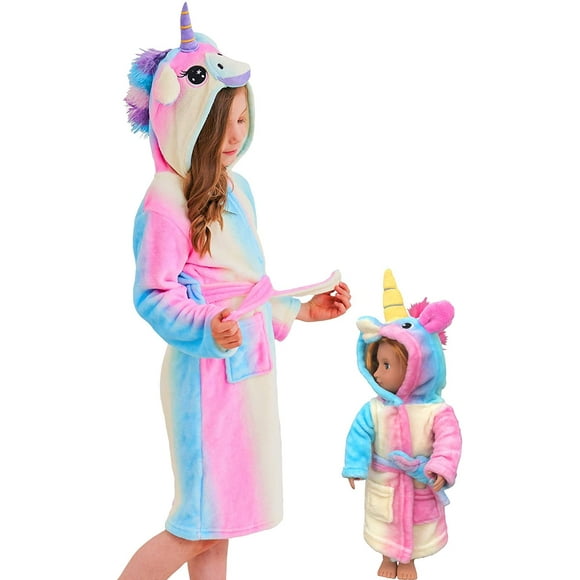 Robes de Nuit à Capuche Unicorn Assortis Poupées et Filles Cadeaux