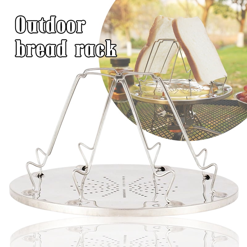 Foldable 4-Slice Stainless Steel Camp Toaster Rack – Portable Outdoor Bread Toaster for Camping, Picnics  Stovetop Use