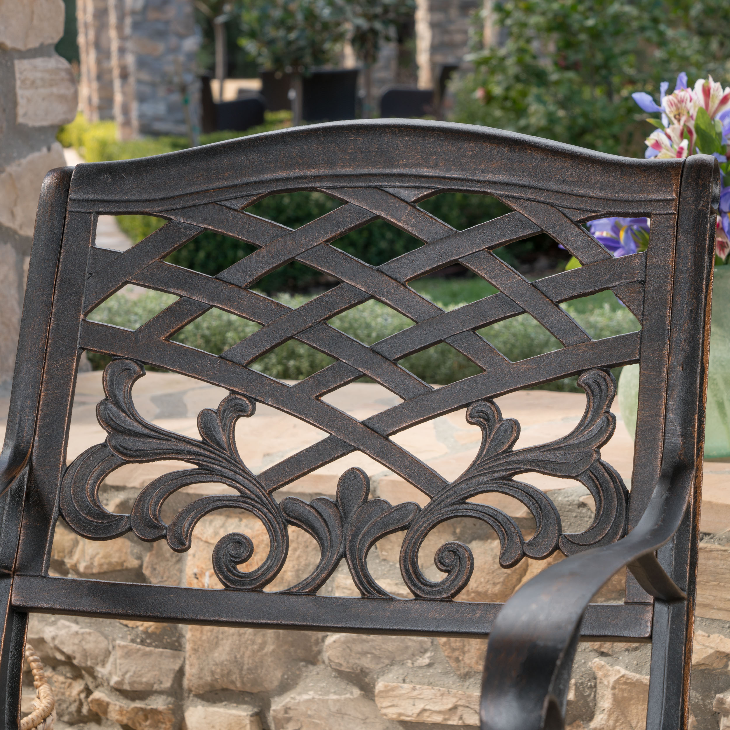 Beach Outdoor Aluminum Dining Chairs, Set of 2, Shiny Copper