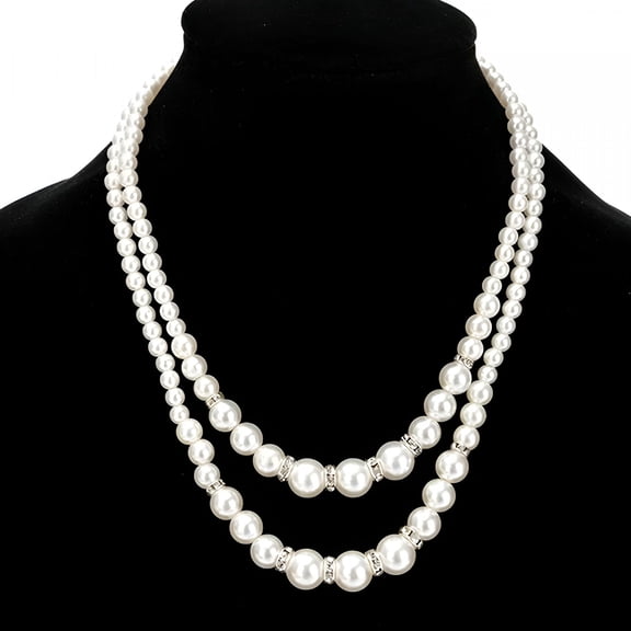 DESIGNICE 2026 New Women Faux Pearl Beads Rhinestone Inlaid Double Layer Necklace Jewelry for Party,Dating,Casual,Gift-Silver