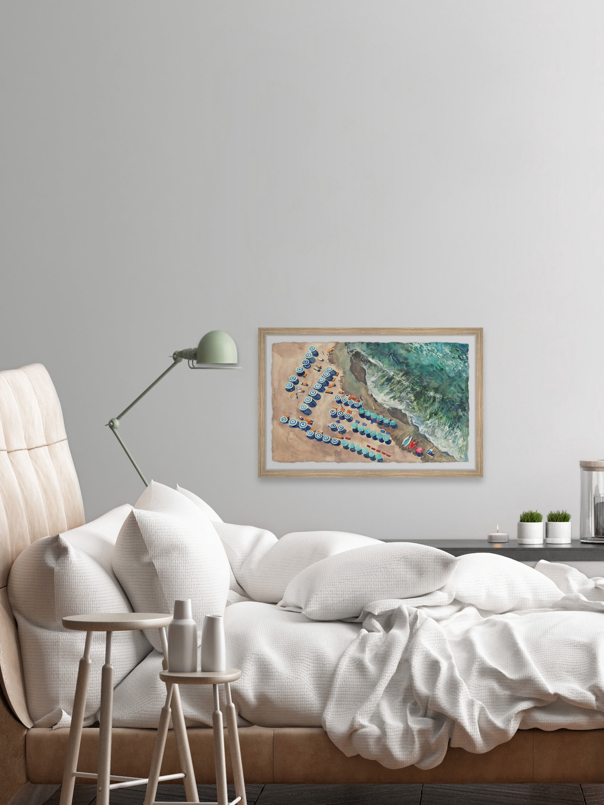 Marmont Hill Blue Beach Umbrellas Framed Wall Art, 1.50" x 18.00"