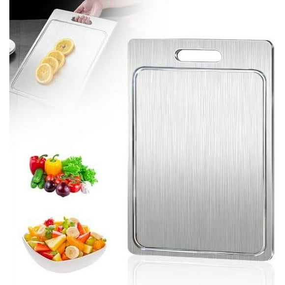 Titanium Cutting Boards for Kitchen, 2024 New Brushed Cutting Board Stainless Steel Cutting Board, Premium Double-Sided Chopping Boards for Dishwasher Meat Fruit & Vegetable (9.8 * 5.9in) Silver 18\