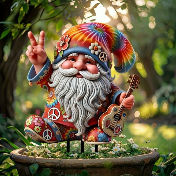 Nkmbld Yard Statues Outdoor Whimsical Hippie Gnome Acrylic Garden Card Bear Theme Garden Ground Insert Potted Decoration