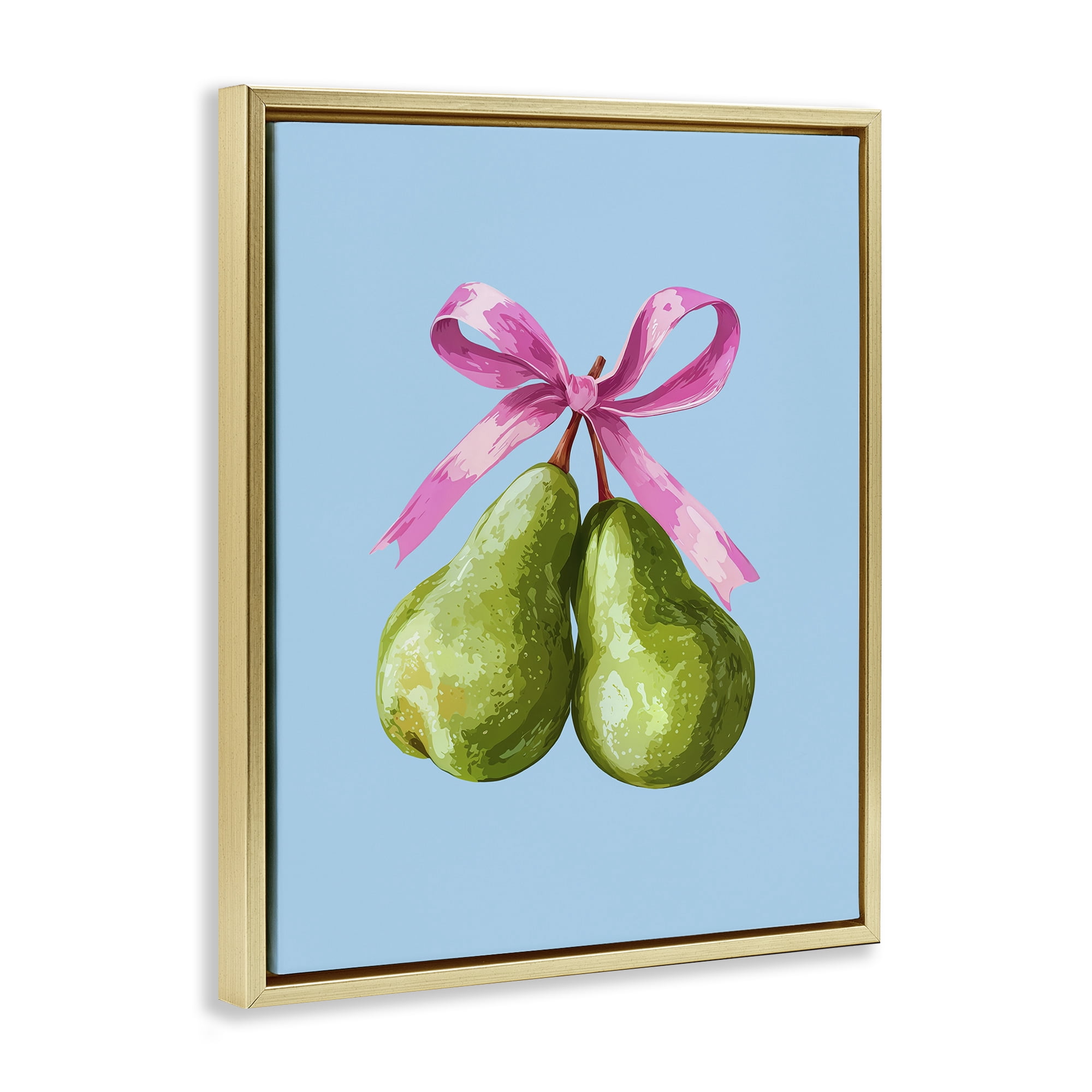 Stupell Industries Twin Pears with Ribbon Gold Framed Floater Canvas Wall Art, design by Imagine It Images