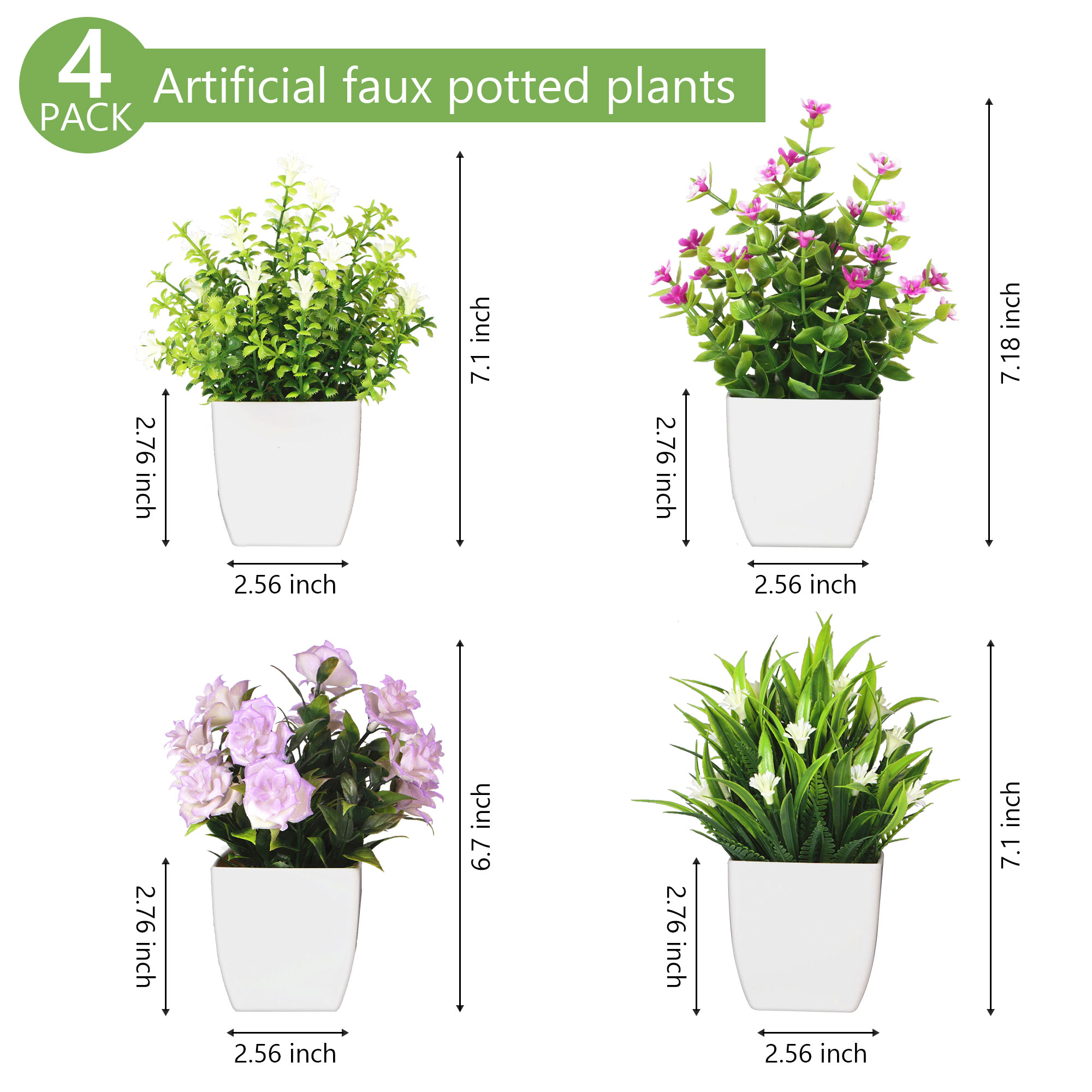 Semfri 4-Pack Mini Artificial Potted Plants, Farmhouse Decor photo 2