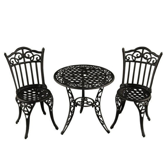 Black Ornate Outdoor Patio Garden Aluminum 3 Piece Bistro Set