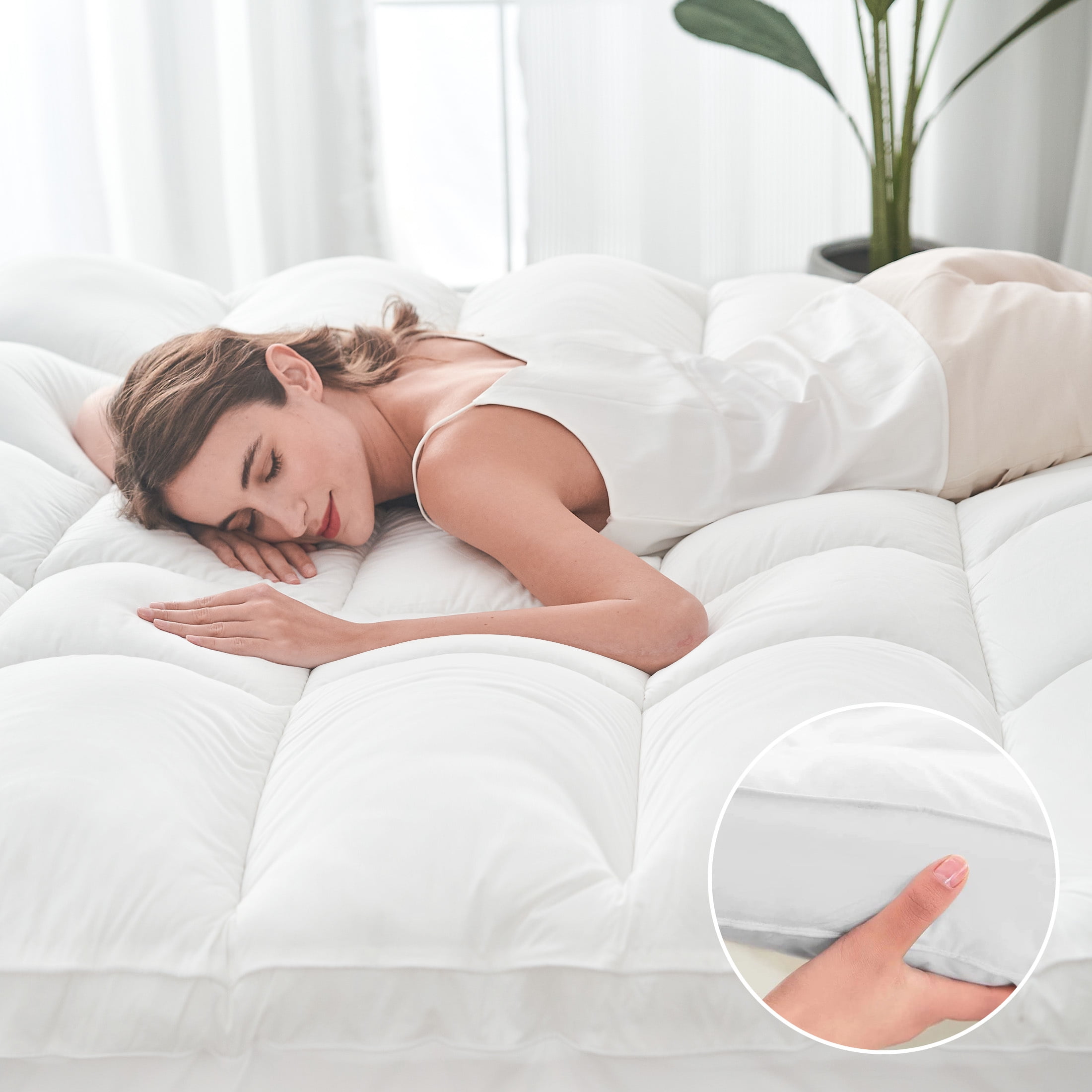 Teler Mattress Topper King Size for Back Pain, 400TC Extra Thick Mattress Pad Pillow Top, Quilted Fitted Mattress Protector Cover with 8-21" Deep Elastic Pocket, Soft & Breathable, White