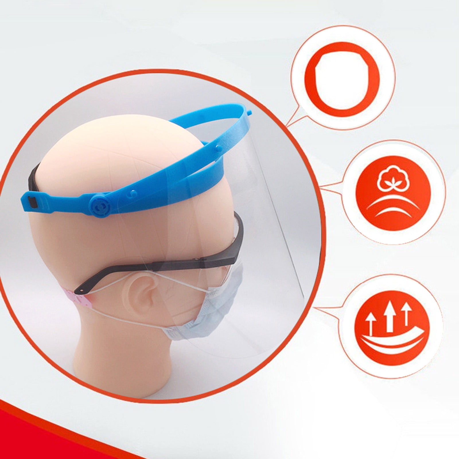 Anti-Fog Face Shield with 10 Replaceable Films - Adjustable Safety Visor, Reusable Face Shield for Healthcare, Work, School - Clear Protective Shield for Eyes, Nose & Mouth Protection