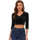 thumbnail image 1 of Allegra K Blusa de terciopelo con cuello en V y manga 3/4 para mujer Negro L, 1 of 5