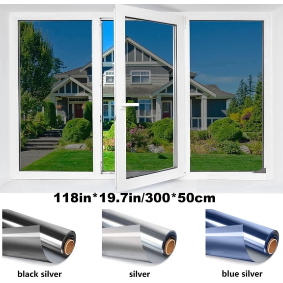 One Way Window Privacy Film, Window Tint for Home, Reflective Heat Control Sun Blocking Anti UV See Out Not in Glass Door Covering Tinting Film, 20 in X118in