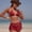 Red, variant on Shimmering Mesh 3-Piece Bikini Set with Drawstring Skirt - Halter Triangle Swimsuit for Women