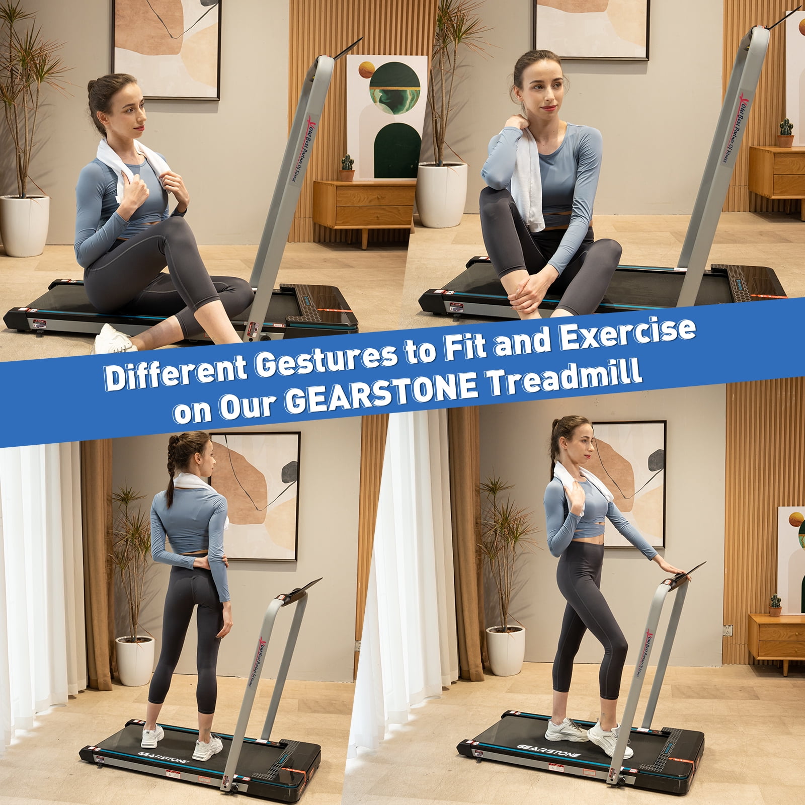 GEARSTONE Treadmills for Home 2 in 1 Folding Treadmill Under Desk Treadmill Walking Pad Treadmill with Bluetooth Speakers Compact Portable
