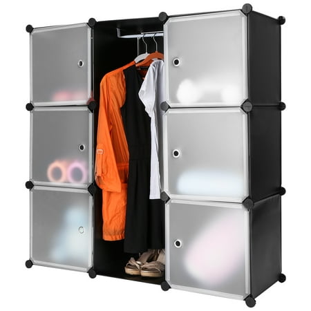Modular Planning System (CUBE 9 W/ DOOR B&W) LANGRIA 9-Cube Black Interlocking Modular Storage Organizer Shelving System Closet Wardrobe Rack with Translucent White Doors for Home Clothes Shoes Toys Knickknacks Storage Displ ()