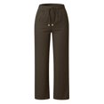 thumbnail image 4 of AKGEAMN Women's Summer Elastic Waist High Waisted Wide Leg Linen Casual Beach Trousers, Brown S-3XL, 4 of 5