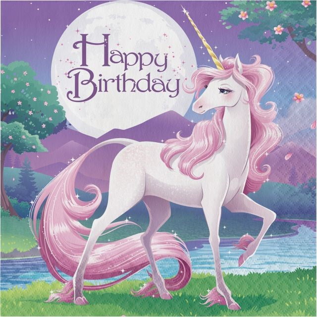 Unicorn Fantasy Happy Birthday Lunch Napkins, 16 Ct