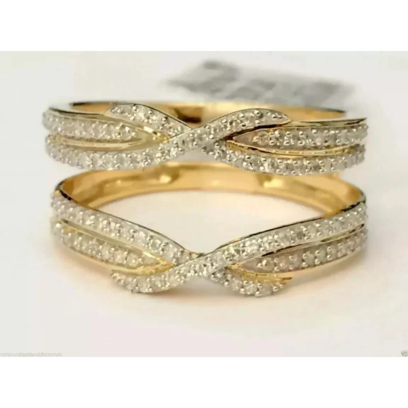 Wrap Guard Ring Moissanite White Round Cut 2 Ct 14K Yellow Gold Plated