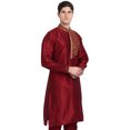 thumbnail image 5 of SKAVIJ Men's Tunic Art Silk Long Shirt Embroidered Casual Kurta (Medium, Red), 5 of 6