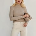 thumbnail image 6 of Women's Mock Turtleneck Long Sleeve Ribbed Stretch Fitted, Thermal Lightweight Undershirt Khaki ONE SIZE, 6 of 6