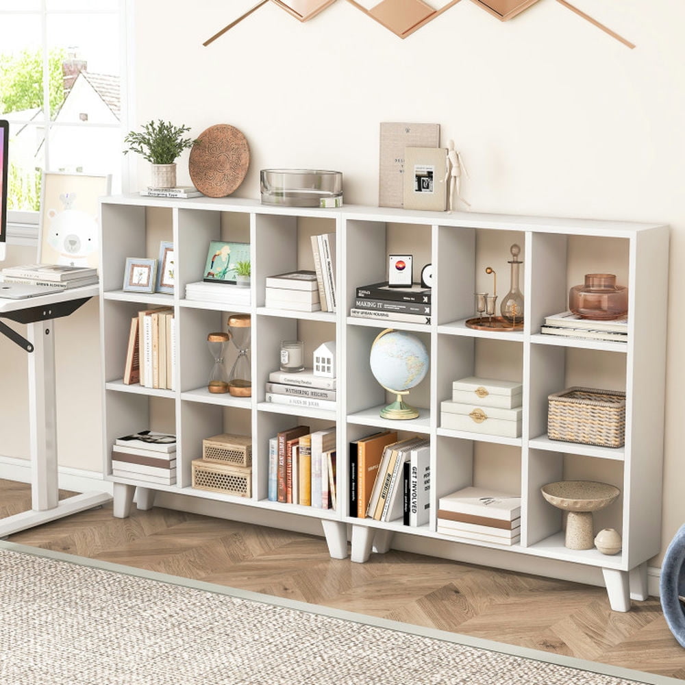 YYAo Bookcase Shelf, Bookshelf, Book Storage Rack, 9-Cube Bookcase with 6 Removable Shelves and Raised Support Feet-White