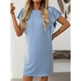 thumbnail image 5 of Yesfashion Women's Mid-Length Dress Twist Stripes Ruffled Short Sleeves Round Neck Dress, 5 of 9