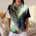thumbnail image 2 of Summer Polo Shirts for Women Waffle Knit Vintage Texture Gradient Print Golf Shirts for Women Short Sleeve Button Down Collar Trendy Blouse Green XL, 2 of 6