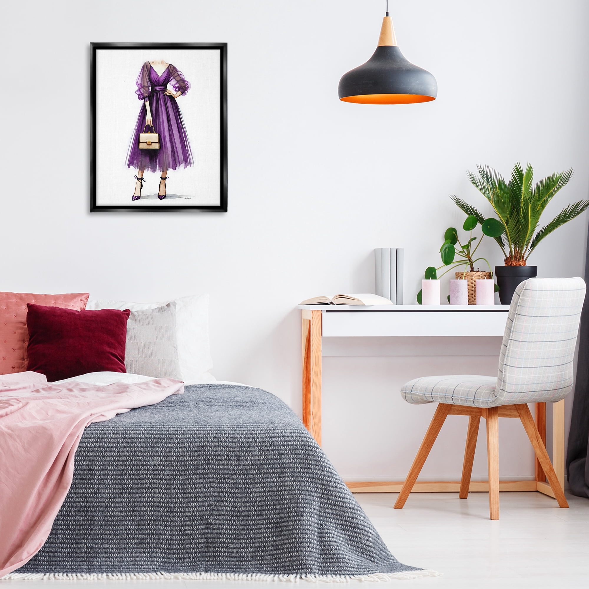 Stupell Industries Glam Purple Gown Fashion Painting Black Floater Framed Canvas Art Print Wall Art, 25 x 31