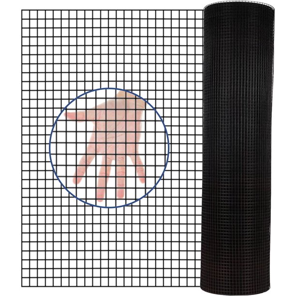 Hardware Cloth PVC Coated Wire Mesh 48'' x 50' 1/4inch Mesh Black Vinyl Coated Fence Chicken