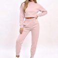 thumbnail image 2 of Women's 2 Piece Outfits Fall Winter Jogger Suits Long Sleeve Crop Tops and Sweatpants Comfy Loungewear Sets with Pockets Casual Tracksuit Pink, 2 of 7