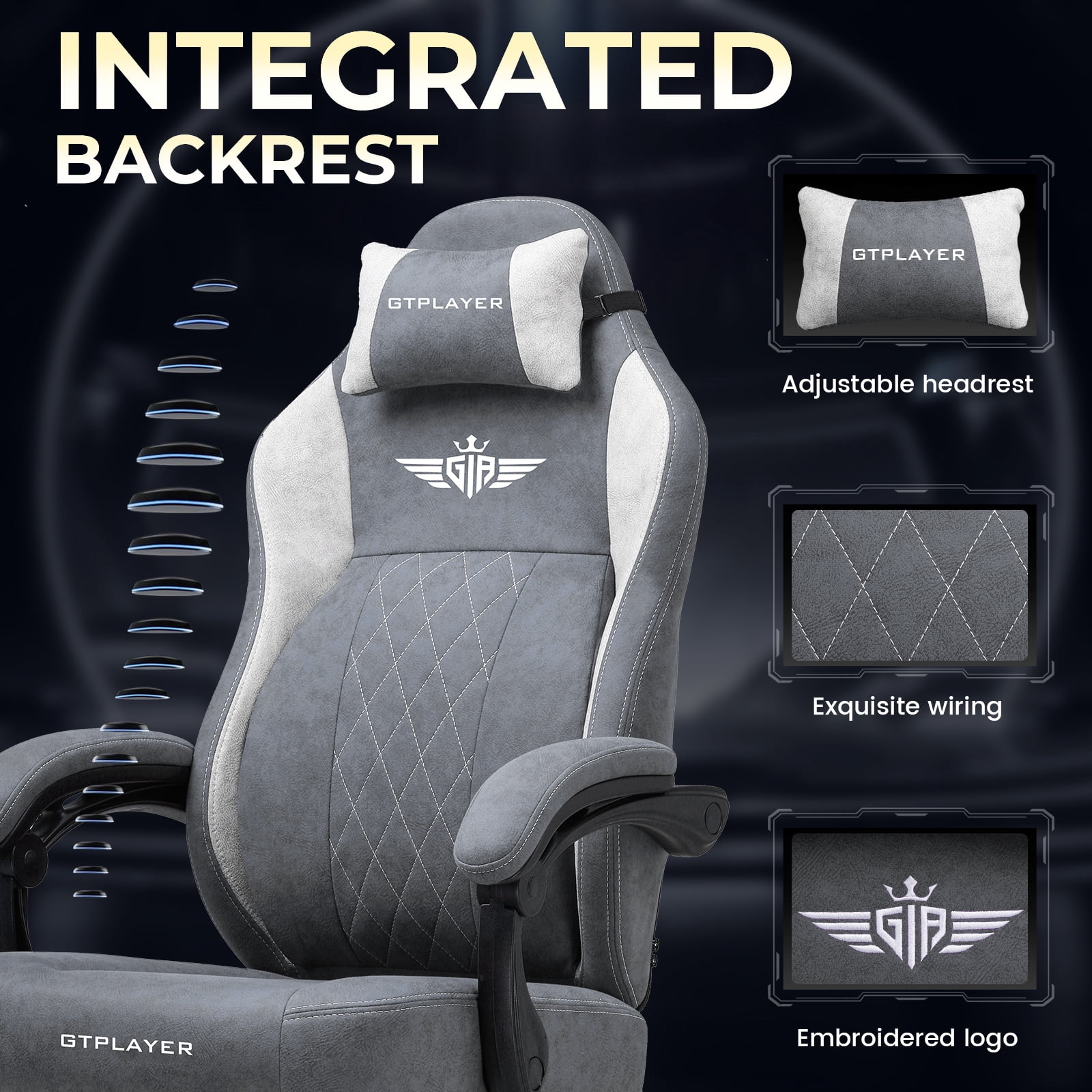 GTPLAYER Big and Tall Ergonomic High Back Breathable Fabric Gaming Computer Chair with Strong Lumbar Support and Footrest, Gray