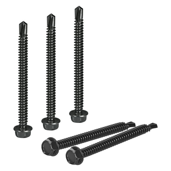 Uxcell 25 Pack #14 x 3" Self Drilling Screws, 410 Stainless Steel Self Tapping Screws for Metal, Black Oxidation Finish, Hex Washer Head Sheet Metal Screws