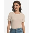 thumbnail image 6 of Women's Crew Neck Ribbed Fitted Shirt Basic Short Sleeves Summer T Shirt Tops, 6 of 7