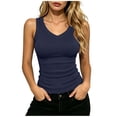 thumbnail image 3 of GERsome Women's Sleeveless Tank Tops V-Neck Ribbed Knit Basic Cami Shirts Slim Fit Camisole Tops Summer Layering Navy Size XL, 3 of 7