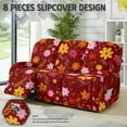 thumbnail image 3 of ZIATUBLES Recliner Cover for 3 Cushion Reclining Sofa, 8 PCS Stretch Recliner Couch Covers with Storage Pockets, Soft Fitted Furniture Protector for Living Room Decor, Flower Leaf Red, 3 of 9