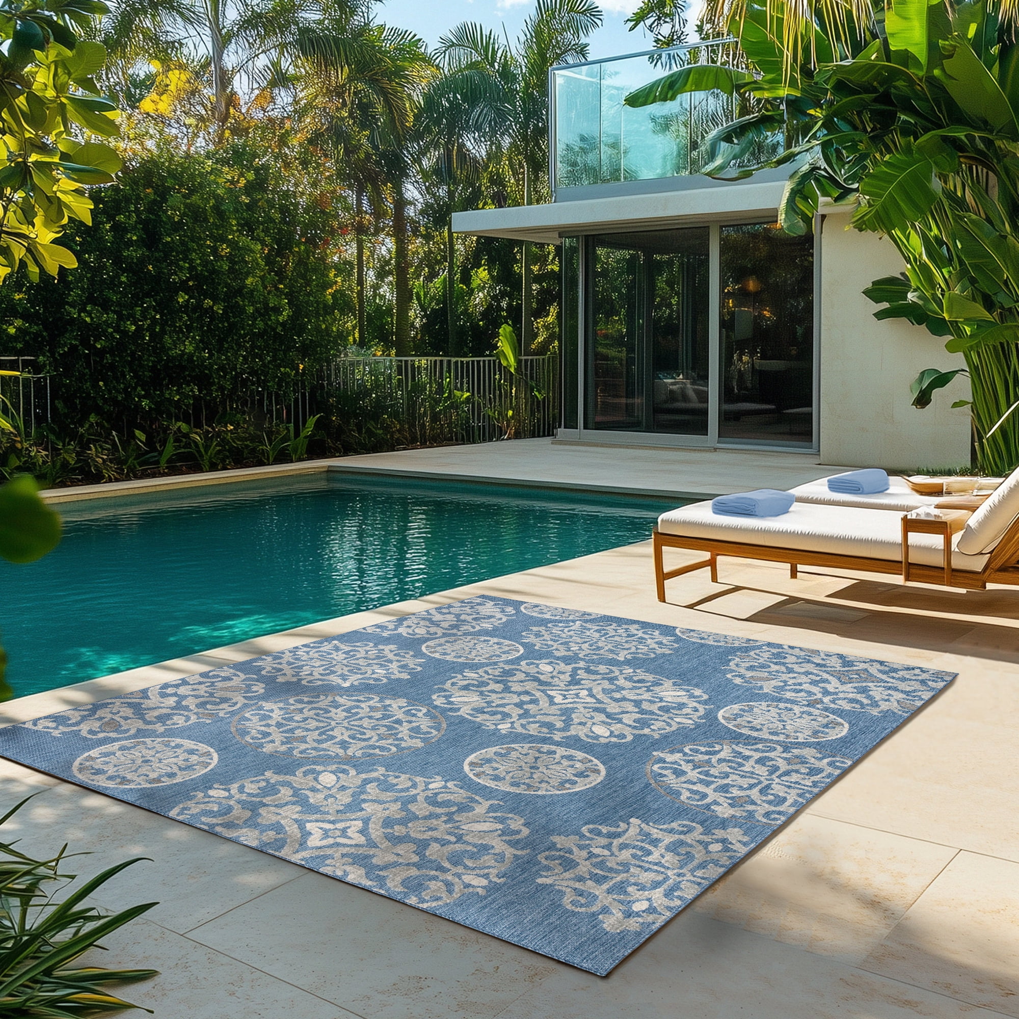 Kalari Sovana Indoor/ Outdoor Polypropylene Blue Flat Weave Area Rug, 8x10