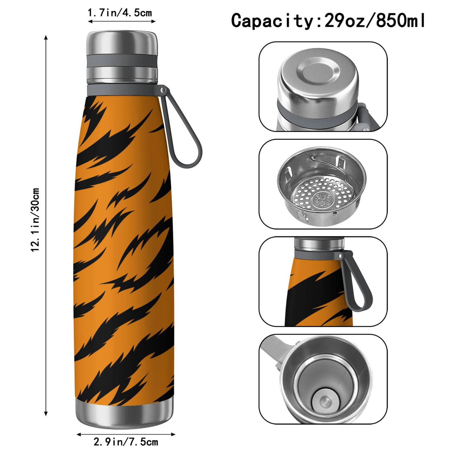 29oz Insulated Water Bottle with Tea Infuser, Stainless Steel Travel Mug, Animal Leopard Print