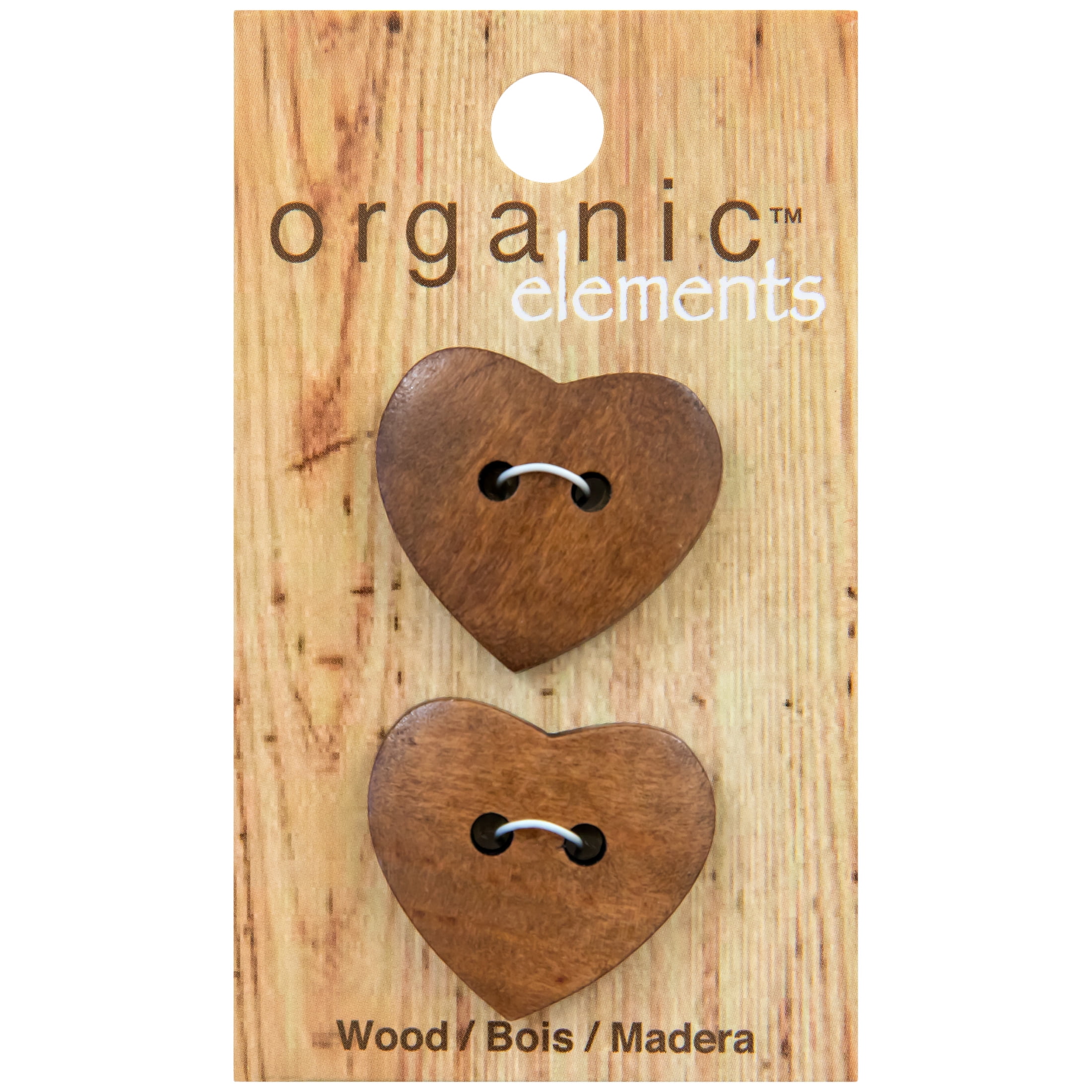 Organic Elements Brown 1" Wood Hearts 2-Hole Buttons, 2 Pieces