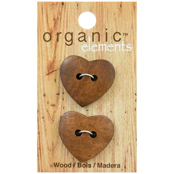  Elements Brown 1" Wood Hearts 2-Hole Buttons, 2 Pieces