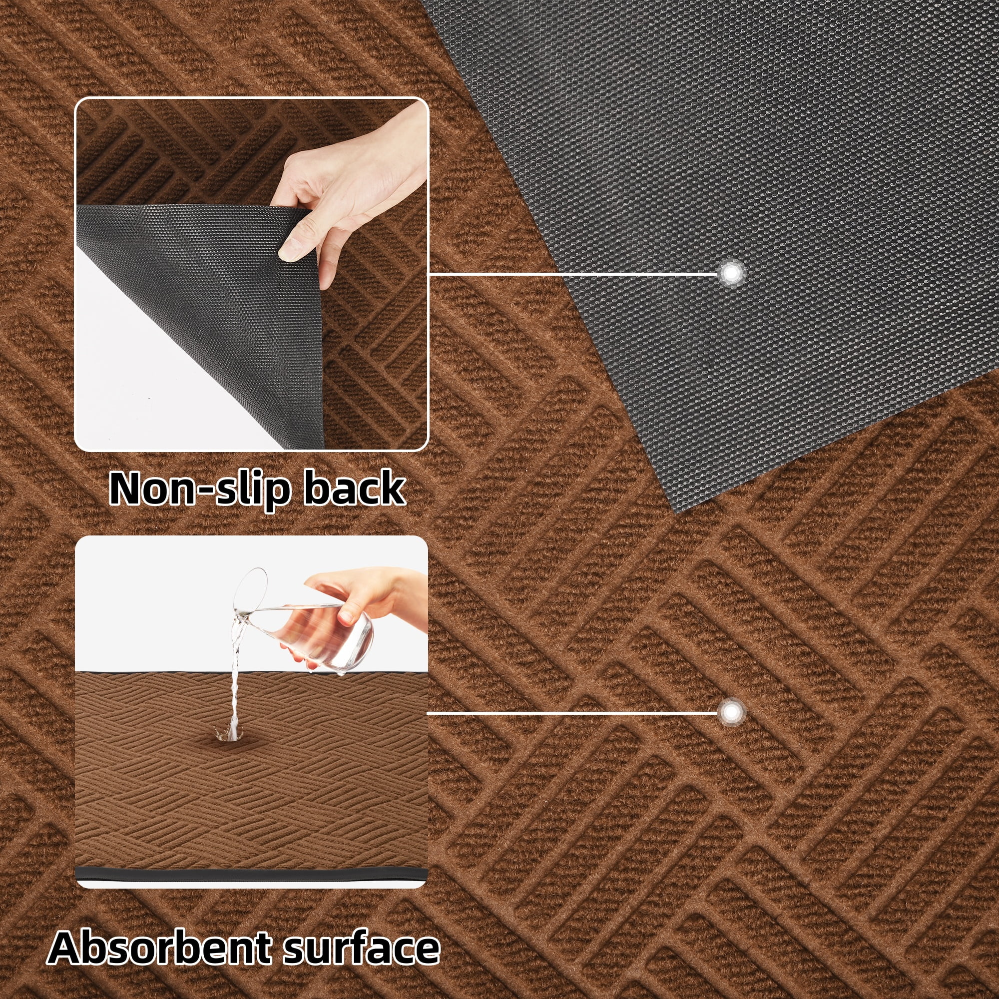 OVYEOFR 3' x 5' Entrance Mat, Large Outdoor Rubber Mat for Front Door, Entryway, Brown