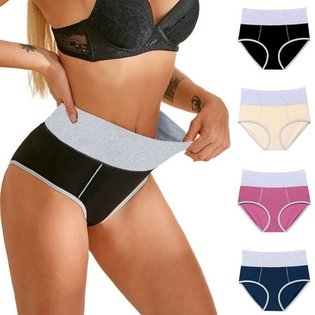 

Jiaroswwei Women Underpants Color Block Abdomen Tightening Ladies Good Stretch Wide Waistband Briefs for Daily Wear