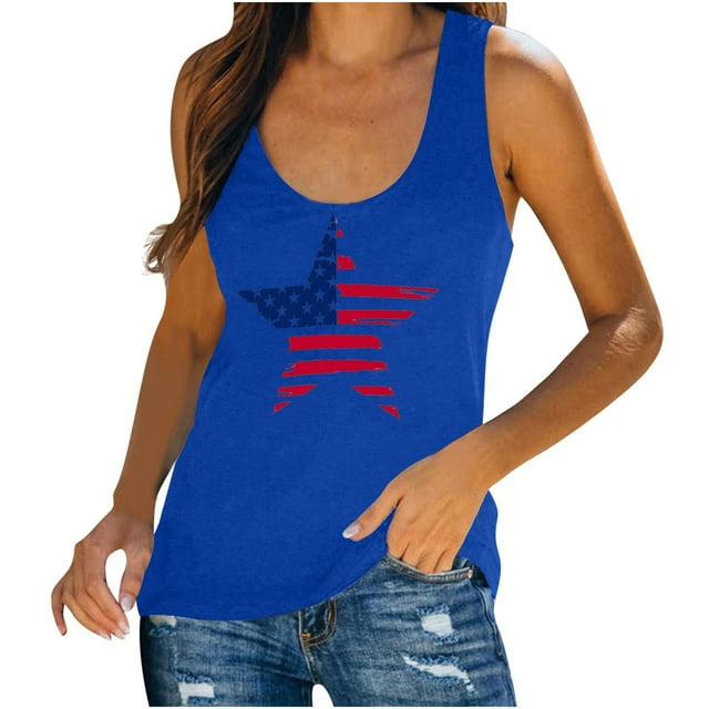 AherBiu Independence Day Tank Tops for Women Printed Round Neck Sleeveless Summer Basic Top Tees Shirts