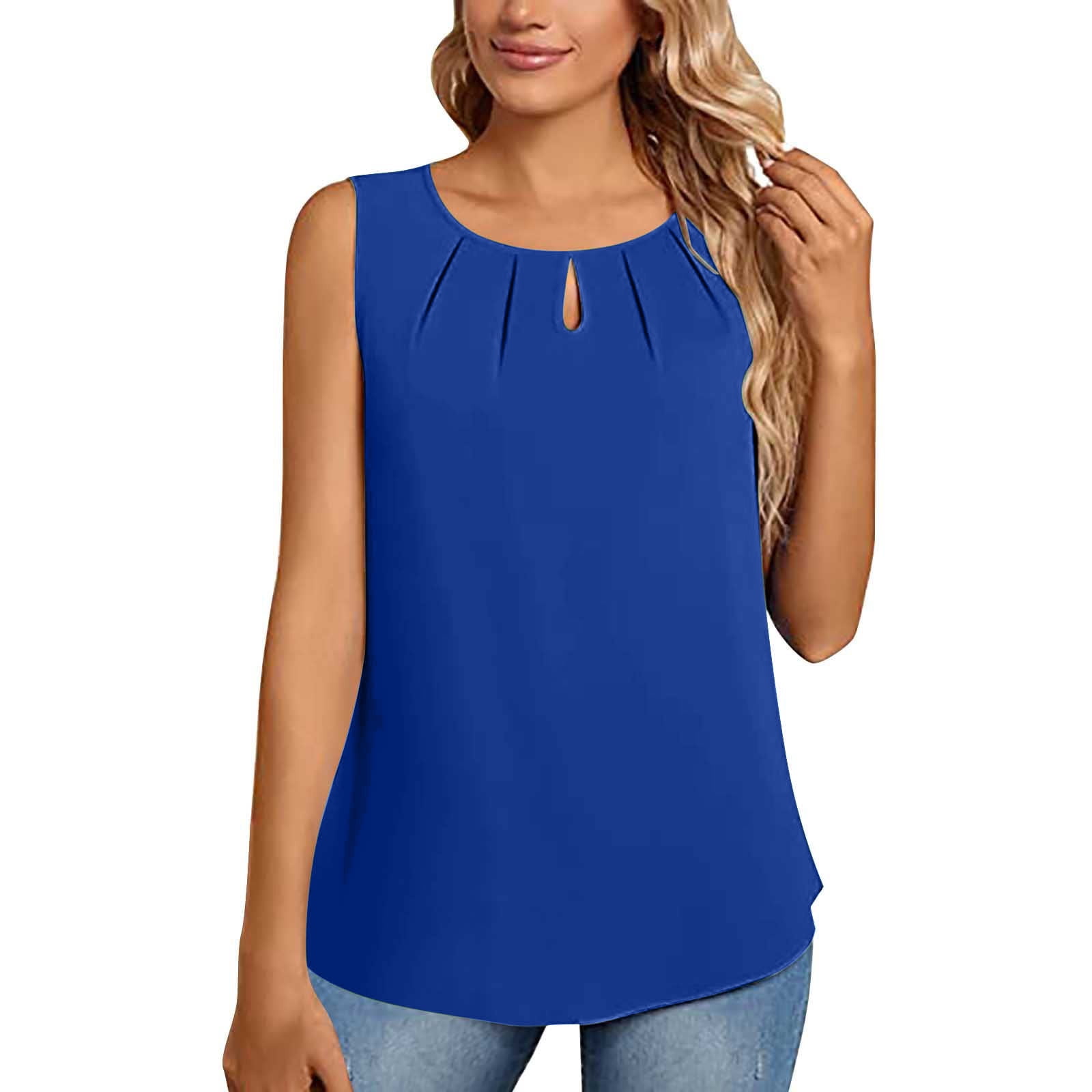 New Womens Royal Blue Solid Slouchy Tank Top Tops Flowy Loose Shirt S M L XL