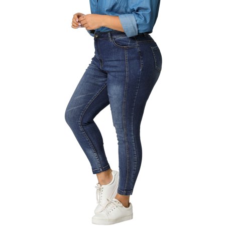 Women's Plus Size Mid Rise Stretch Washed Skinny Jeans Blue 1X ...